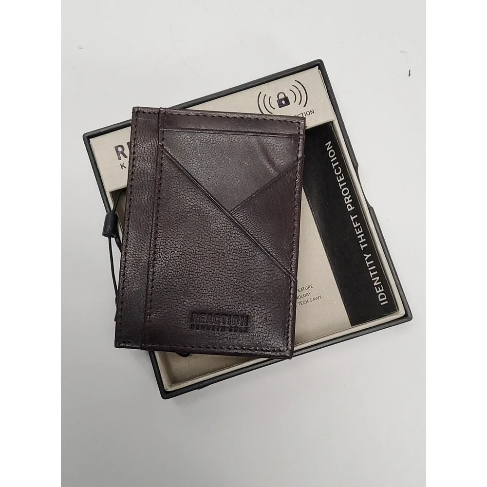 Kenneth Cole Reaction Mens Wallet Brown Leather RFID Protection